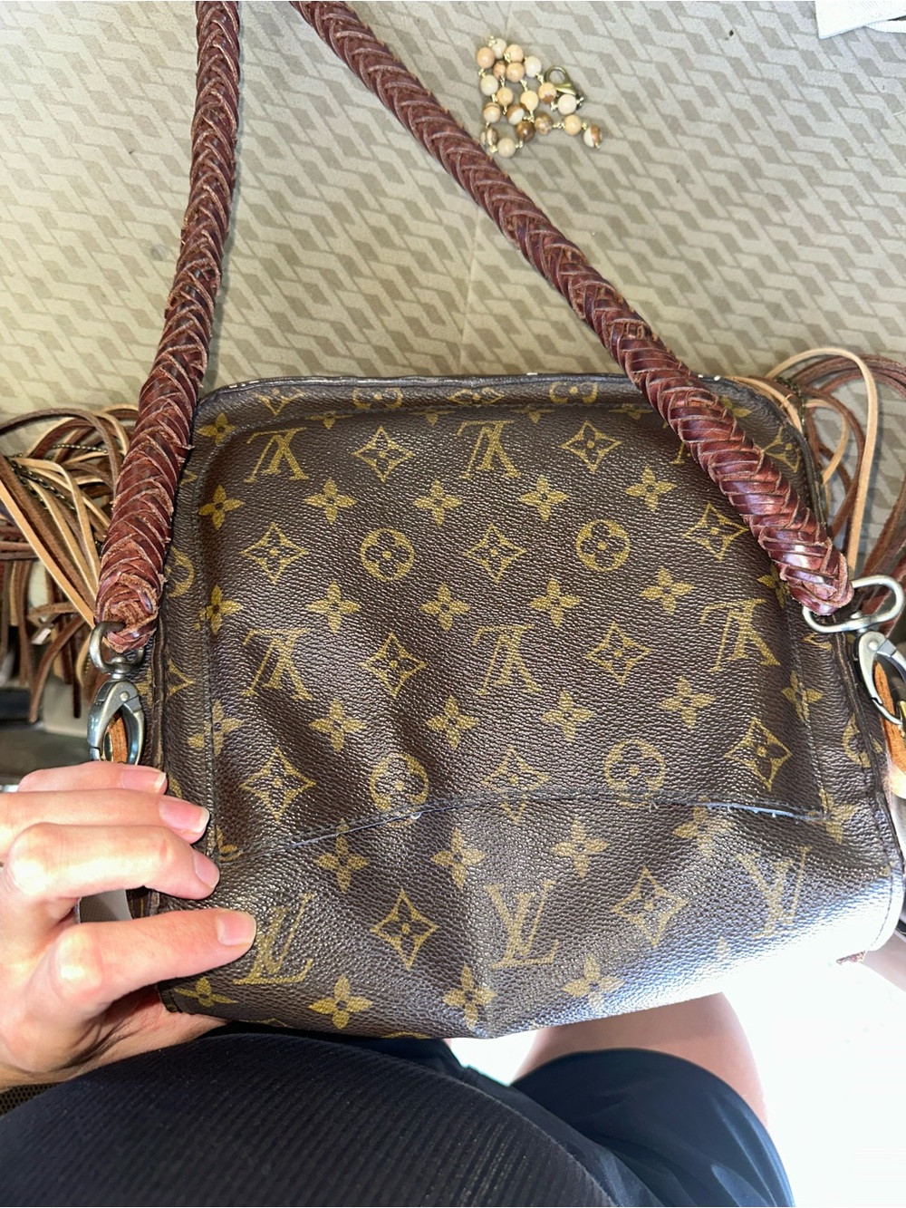 Louis Vuitton Brown Monogram Fringe Crossbody with genuine Turquoise Accent - Picture 11 of 12